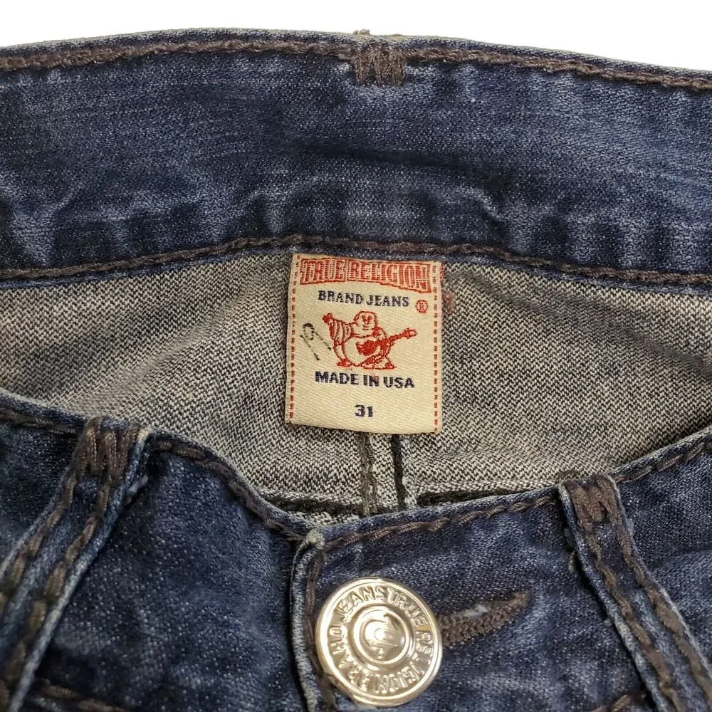 TRUE RELIGION Jeans Mens 31 Blue Regular Straight Flap Pockets Designer Denim